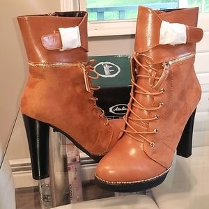 Light Brown Lace Up Bootie, Size 10